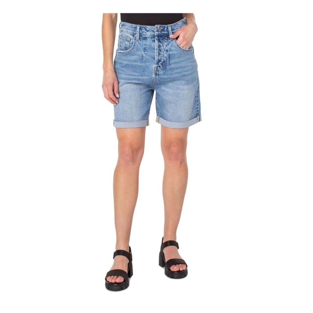 EARNEST SEWN NEW YORK Womens Blue Denim Rolled Cuffs Fly High Waist Shorts 34
